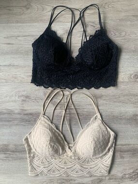 Auden Lace Bralette Duo — Black & Cream/Ivory Strappy Lace Bralettes